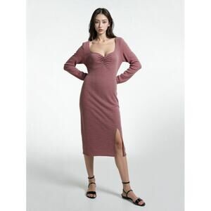 Women Dress INC Women Sweetheart Neckline Midi Sweaterdress Size Medium Brown